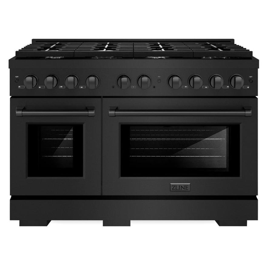 ZLINE Paramount 48 in. Double Oven Dual Fuel Range with 8 Burners, 6.7 cu. ft., Black Stainless Steel (SDRB-48)