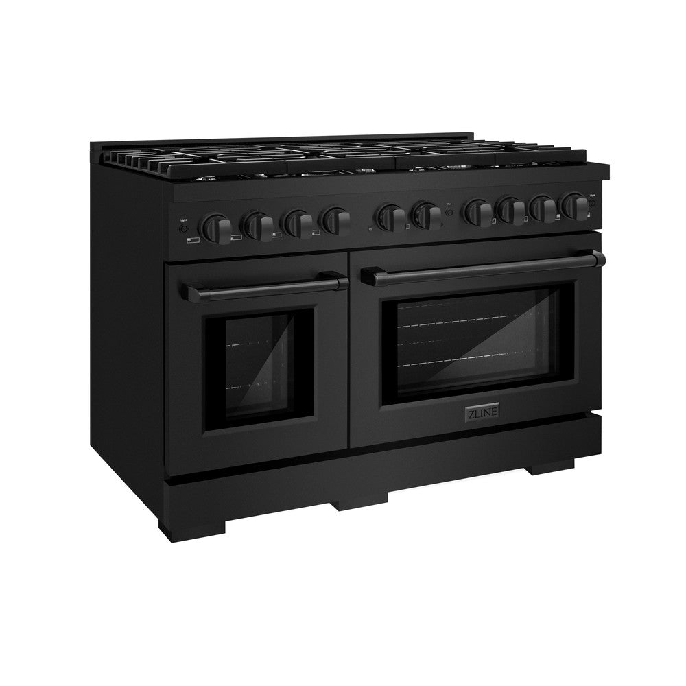 ZLINE Paramount 48 in. Double Oven Dual Fuel Range with 8 Burners, 6.7 cu. ft., Black Stainless Steel (SDRB-48)