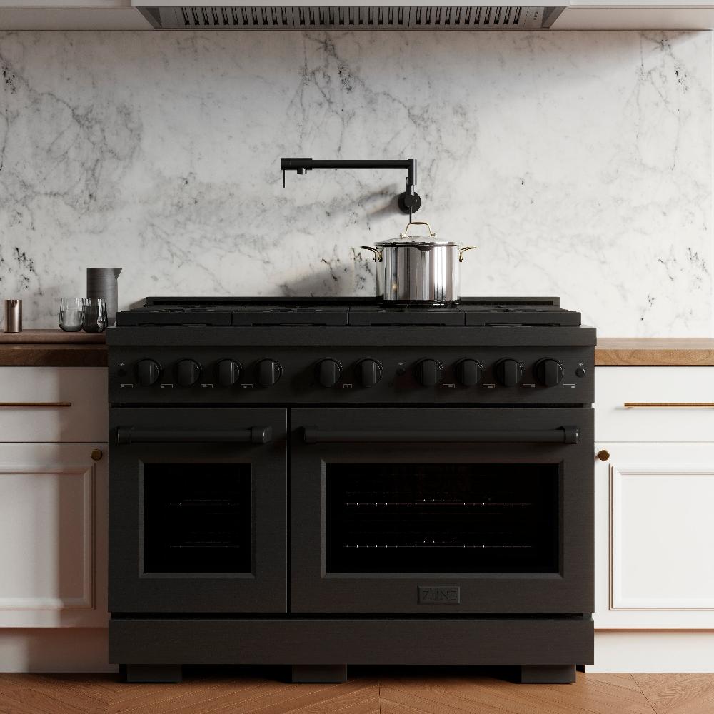ZLINE Paramount 48 in. Double Oven Dual Fuel Range with 8 Burners, 6.7 cu. ft., Black Stainless Steel (SDRB-48)