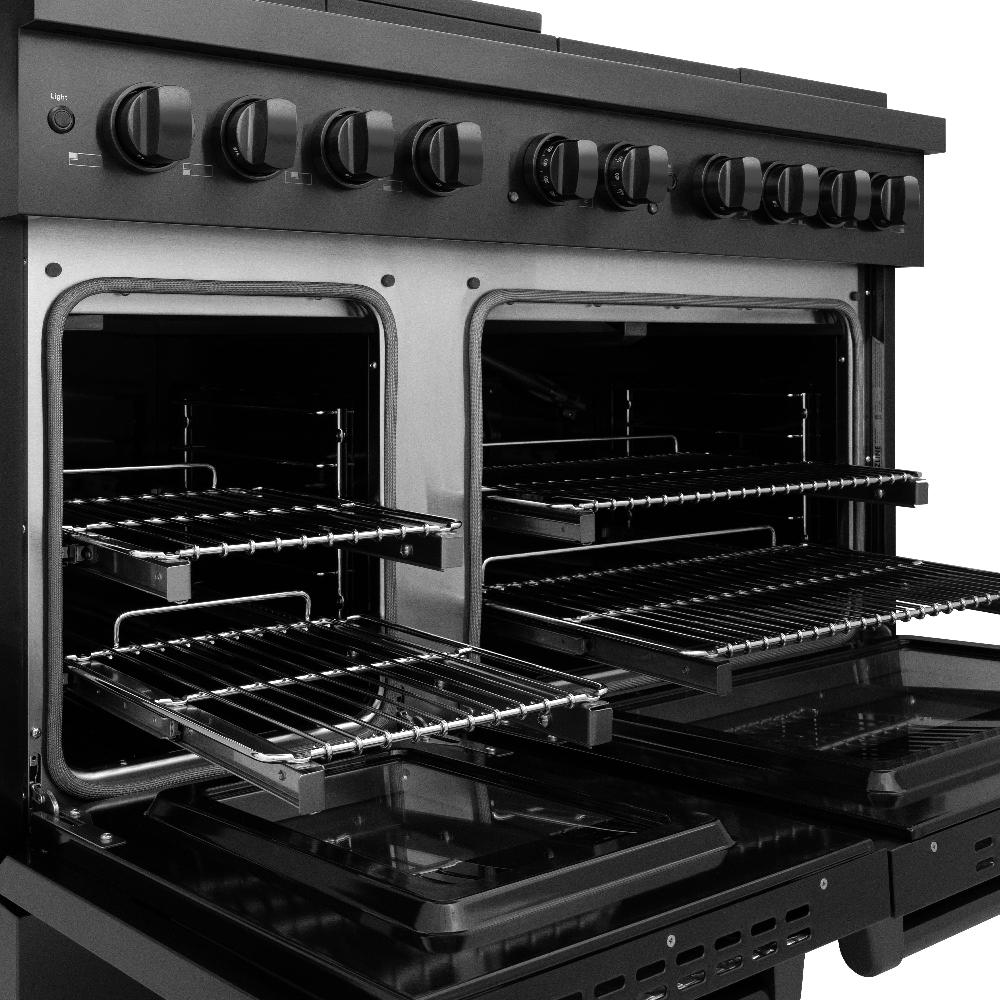 ZLINE Paramount 48 in. Double Oven Dual Fuel Range with 8 Burners, 6.7 cu. ft., Black Stainless Steel (SDRB-48)
