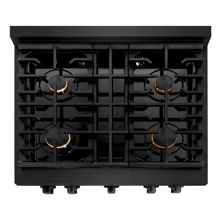 ZLINE Paramount 30 in. 4.2 cu. ft. Gas Range with 4 Brass Burners and Convection Oven in Black Stainless Steel (SGRB-BR-30)