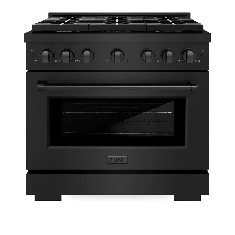 ZLINE Paramount 36 in. Gas Range with Convection Oven, 6 Brass Burners, 5.2 cu. ft. Capacity, Black Stainless Steel (SGRB-BR-36)