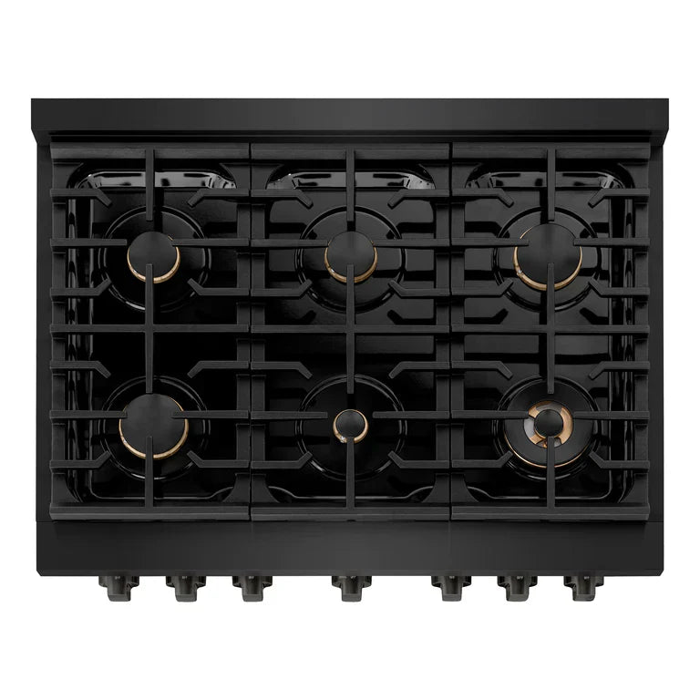 ZLINE Paramount 36 in. Gas Range with Convection Oven, 6 Brass Burners, 5.2 cu. ft. Capacity, Black Stainless Steel (SGRB-BR-36)