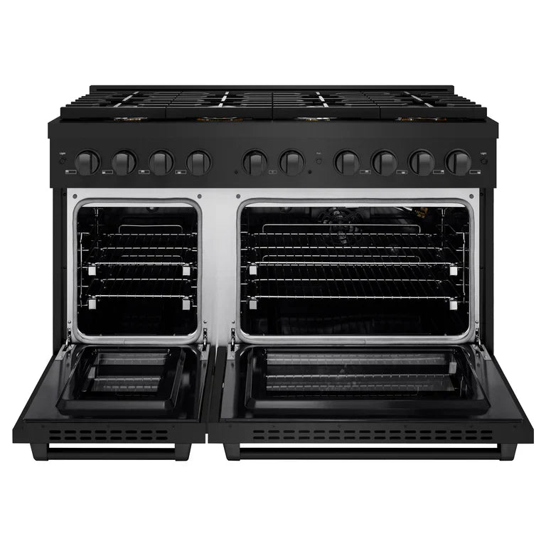 ZLINE Paramount 48 in. 6.7 cu. ft. Gas Range with 8 Brass Burners and Convection Oven in Black Stainless Steel (SGRB-BR-48)
