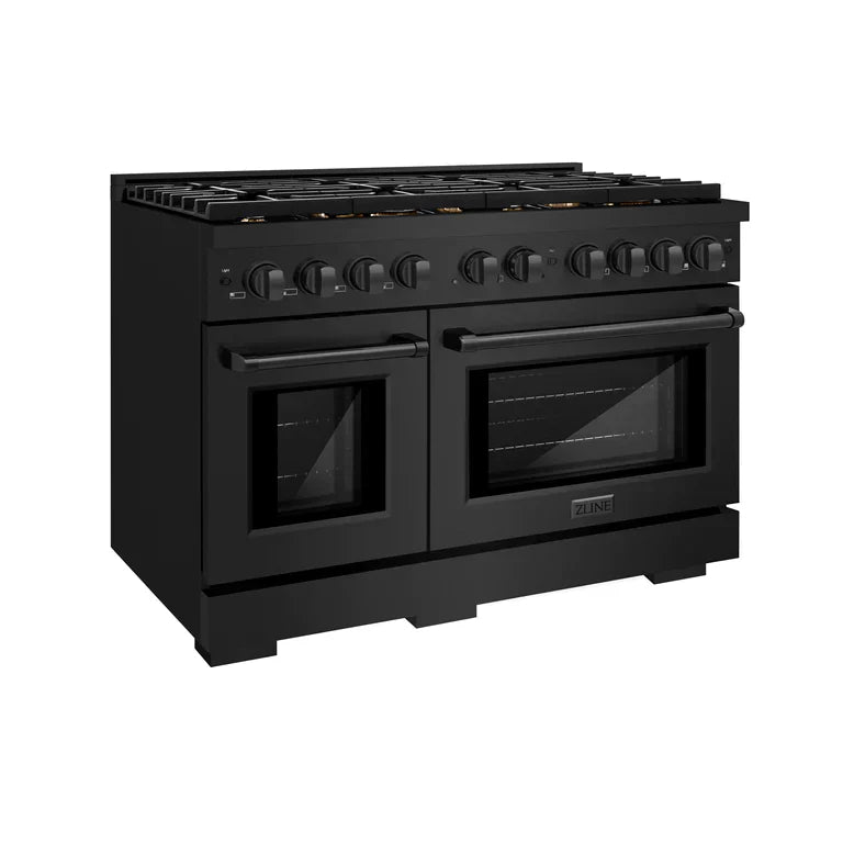 ZLINE Paramount 48 in. 6.7 cu. ft. Gas Range with 8 Brass Burners and Convection Oven in Black Stainless Steel (SGRB-BR-48)