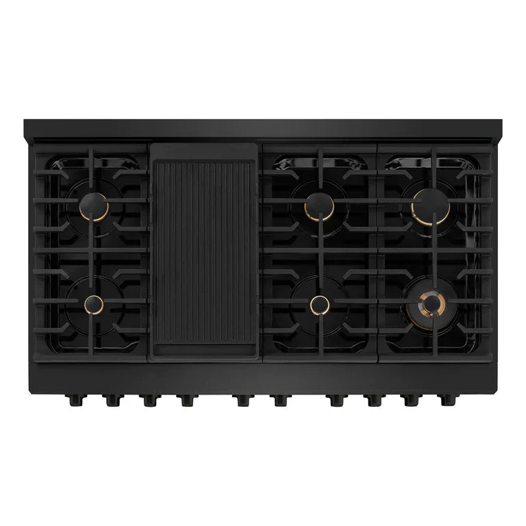 ZLINE Paramount 48 in. 6.7 cu. ft. Gas Range with 8 Brass Burners and Convection Oven in Black Stainless Steel (SGRB-BR-48)