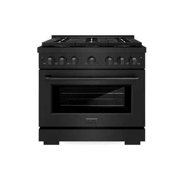 ZLINE 36 in. Gas Range 5.2 cu. ft. Black Stainless Steel 6 Burner DuoPro™ Cooktop Convection Gas Oven (PSGRB-36)