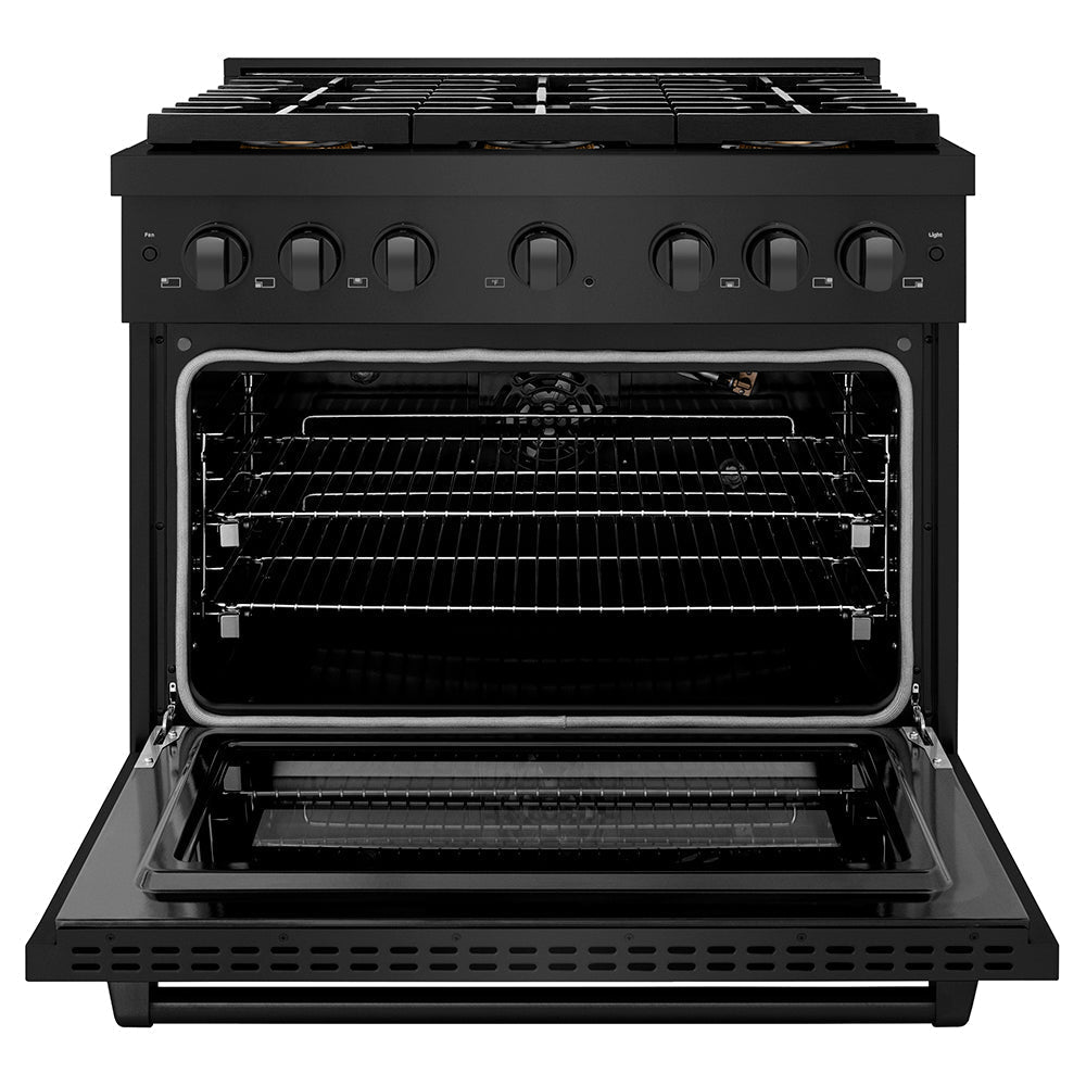ZLINE 36 in. Gas Range 5.2 cu. ft. Black Stainless Steel 6 Burner DuoPro™ Cooktop Convection Gas Oven (PSGRB-36)
