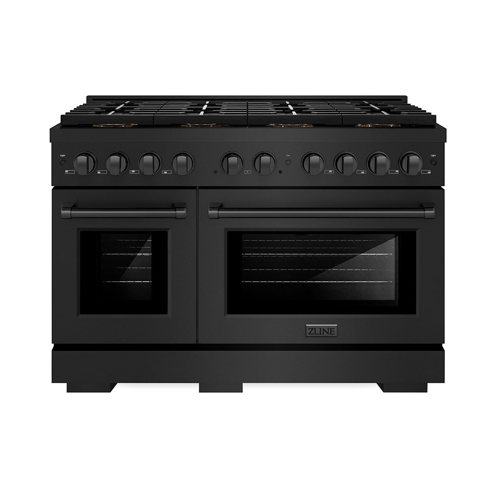 ZLINE 48 in. Gas Range 6.7 cu. ft. Dual Oven 8 Burner DuoPro™ Cooktop Black Stainless Steel (PSGRB-48)