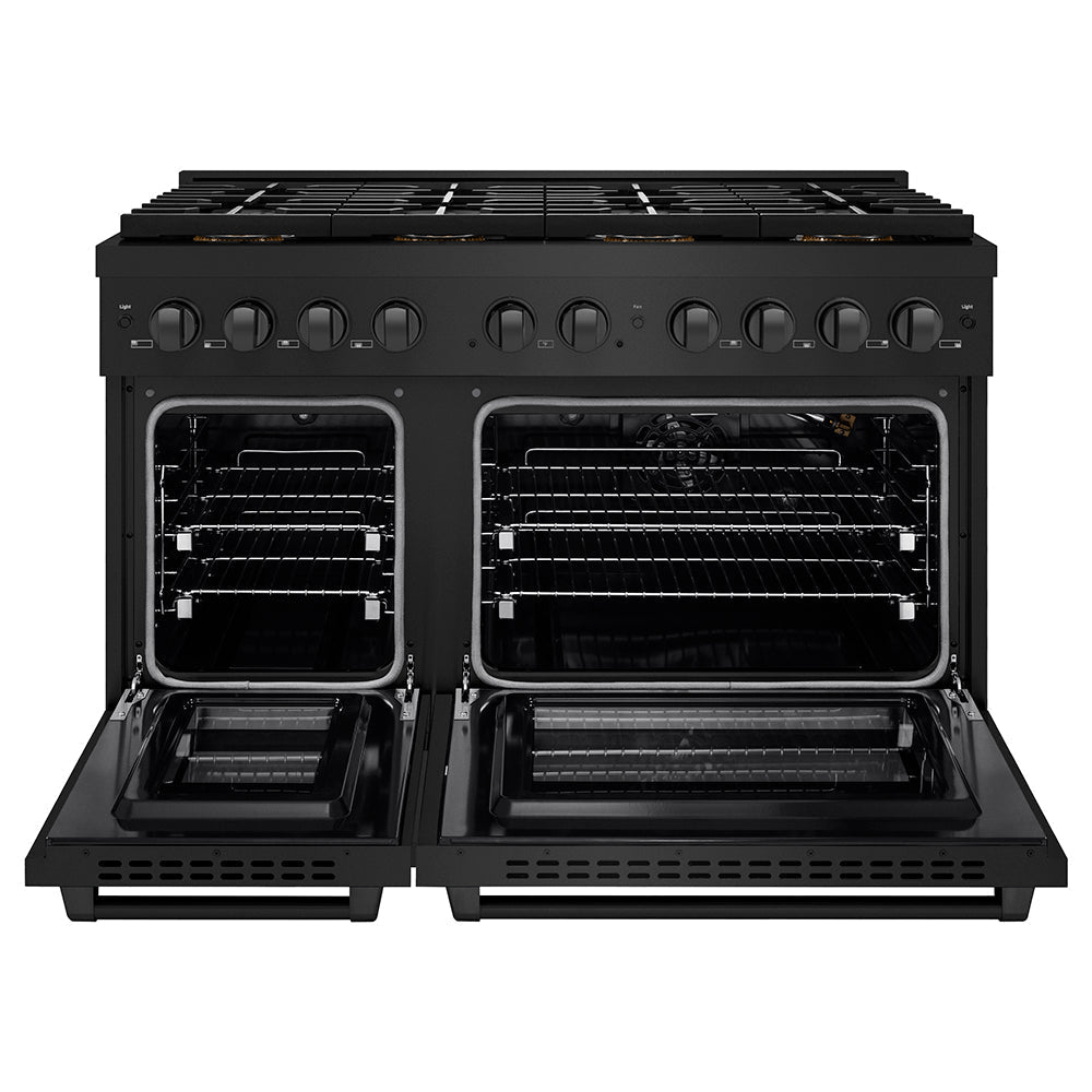 ZLINE 48 in. Gas Range 6.7 cu. ft. Dual Oven 8 Burner DuoPro™ Cooktop Black Stainless Steel (PSGRB-48)