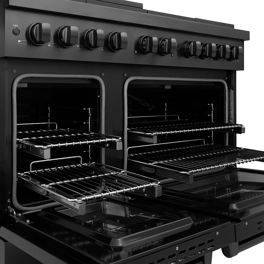 ZLINE 48 in. Gas Range 6.7 cu. ft. Dual Oven 8 Burner DuoPro™ Cooktop Black Stainless Steel (PSGRB-48)