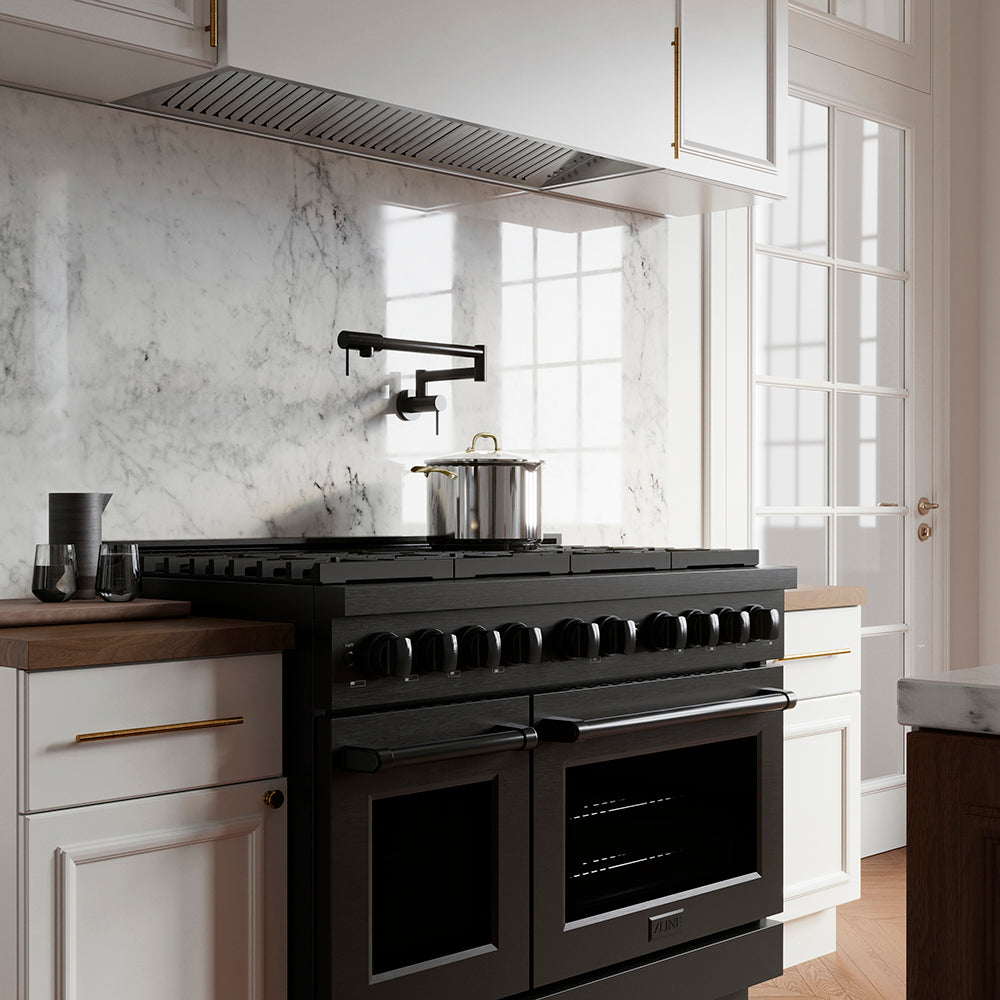 ZLINE 48 in. Gas Range 6.7 cu. ft. Dual Oven 8 Burner DuoPro™ Cooktop Black Stainless Steel (PSGRB-48)