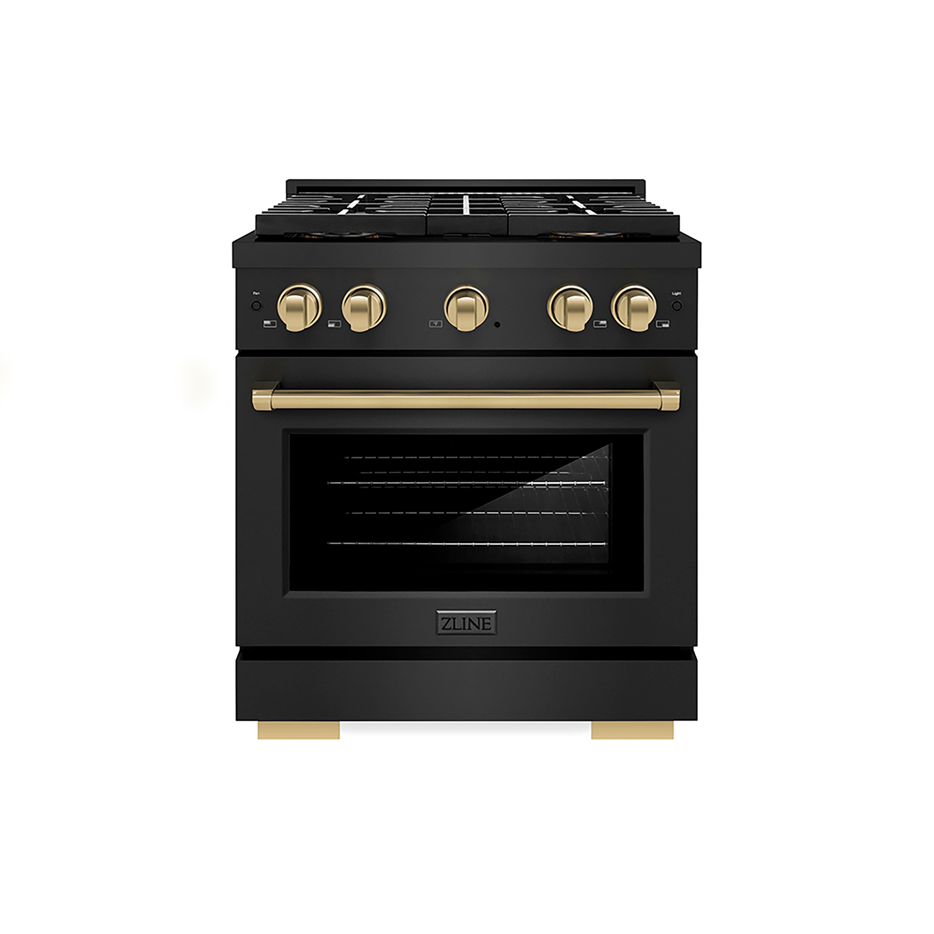 ZLINE 30 in. Gas Range 4.2 cu. ft. – 4 Burner DuoPro™ Cooktop, Convection Gas Oven, Black Stainless Steel with Champagne Bronze Accents (PSGRBZ-30-CB)
