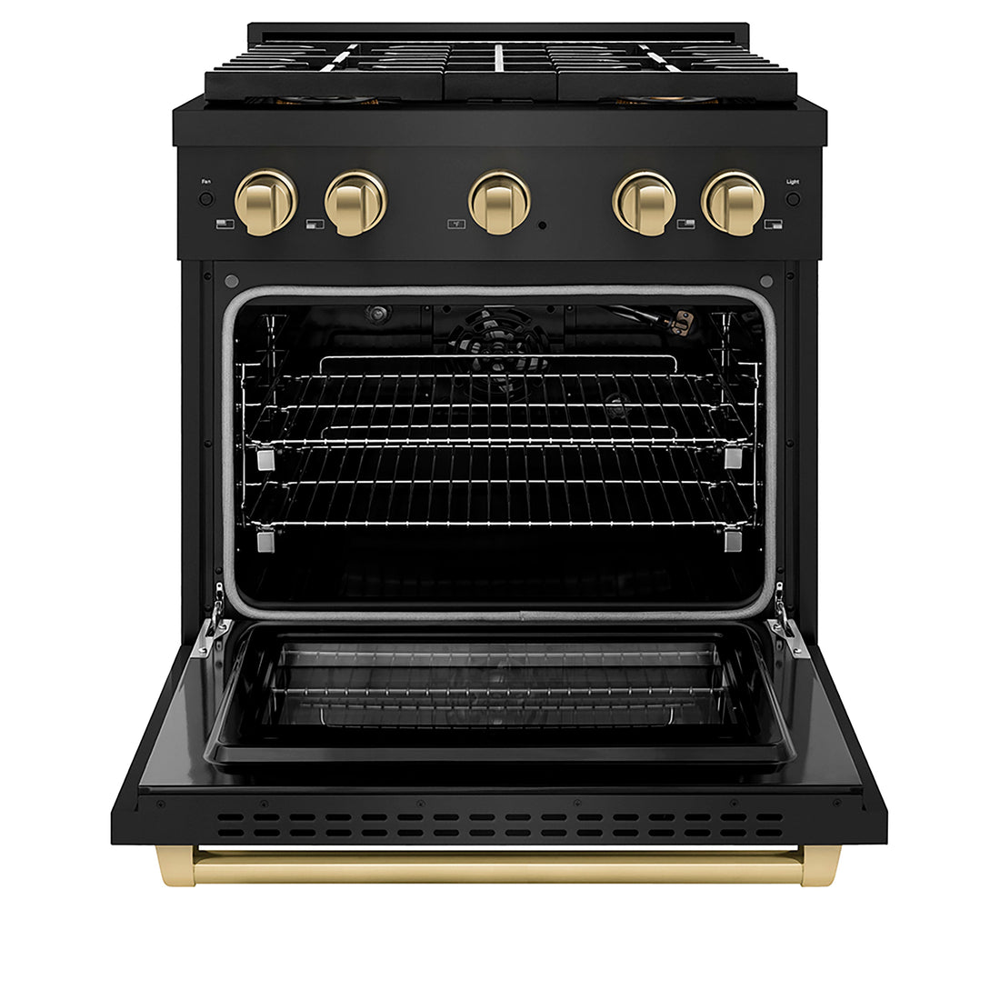 ZLINE 30 in. Gas Range 4.2 cu. ft. – 4 Burner DuoPro™ Cooktop, Convection Gas Oven, Black Stainless Steel with Champagne Bronze Accents (PSGRBZ-30-CB)