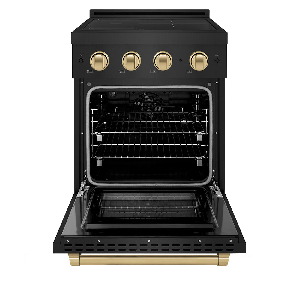 ZLINE 24 in. Induction Range 3.2 cu. ft. Paramount Series 3 Elements Cooktop Electric Convection Oven Black Stainless Steel Champagne Bronze Accents (SINRBZ-24-CB)