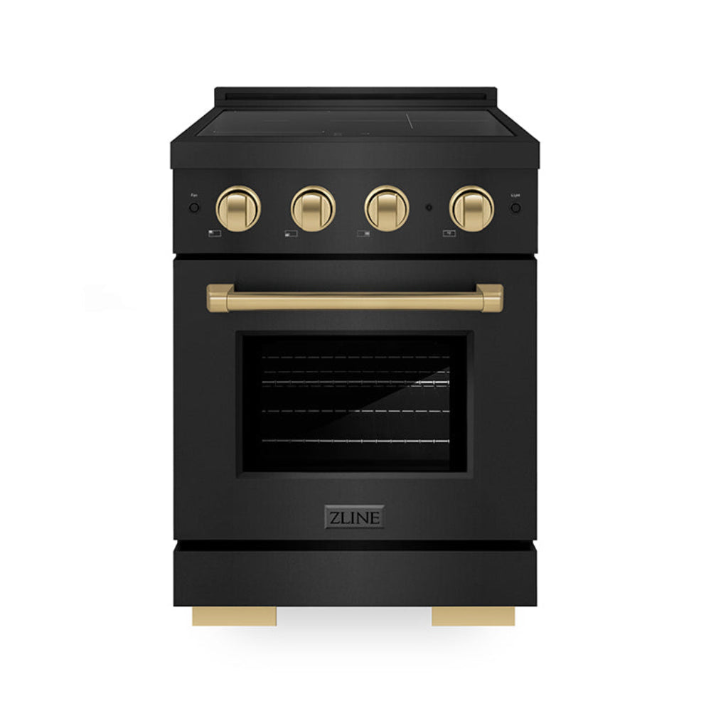 ZLINE 24 in. Induction Range 3.2 cu. ft. Paramount Series 3 Elements Cooktop Electric Convection Oven Black Stainless Steel Champagne Bronze Accents (SINRBZ-24-CB)