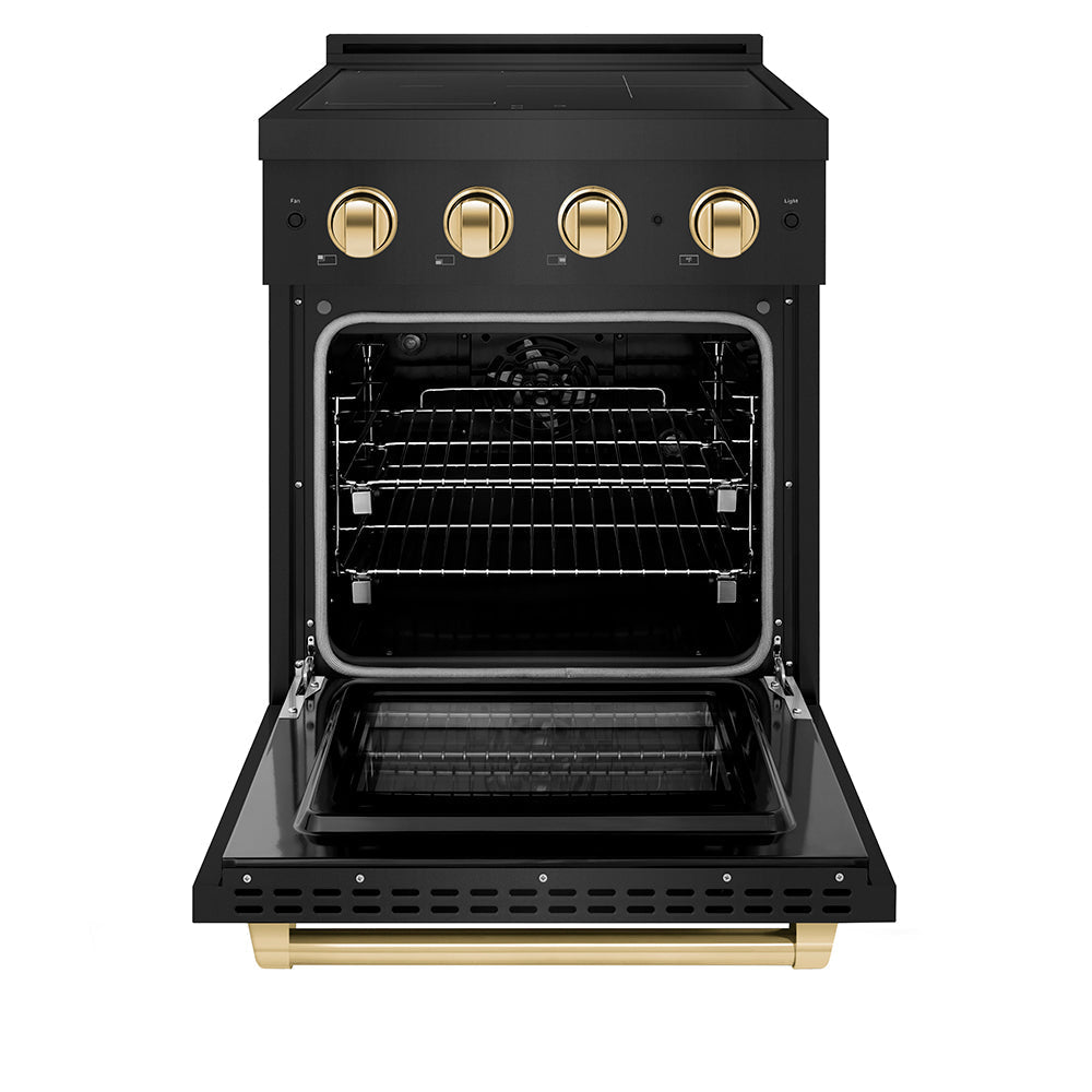 ZLINE 24 in. Induction Range 3.2 cu. ft. Electric Convection Oven 3 Elements Black Stainless Steel Polished Gold Accents (SINRBZ-24-G)
