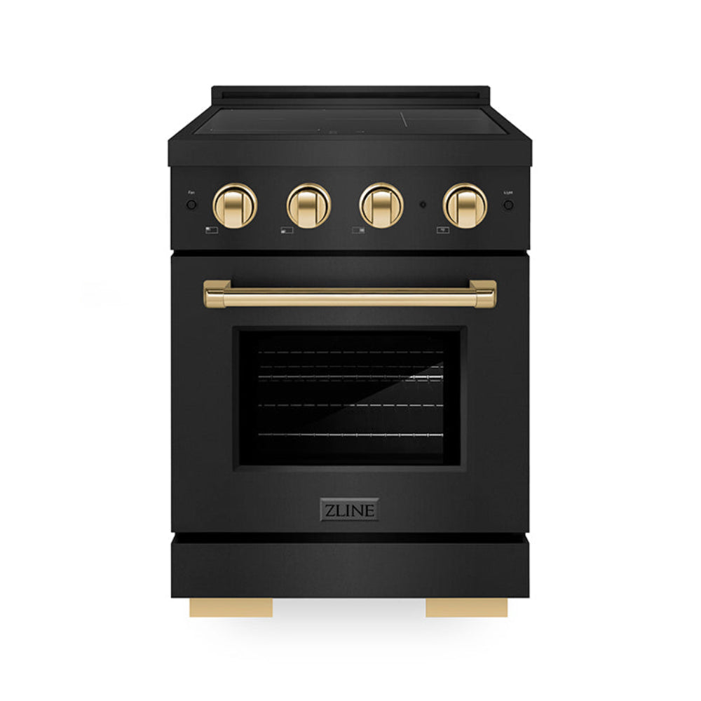 ZLINE 24 in. Induction Range 3.2 cu. ft. Electric Convection Oven 3 Elements Black Stainless Steel Polished Gold Accents (SINRBZ-24-G)