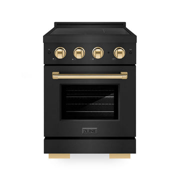 ZLINE 24 in. Induction Range 3.2 cu. ft. Electric Convection Oven 3 Elements Black Stainless Steel Polished Gold Accents (SINRBZ-24-G)