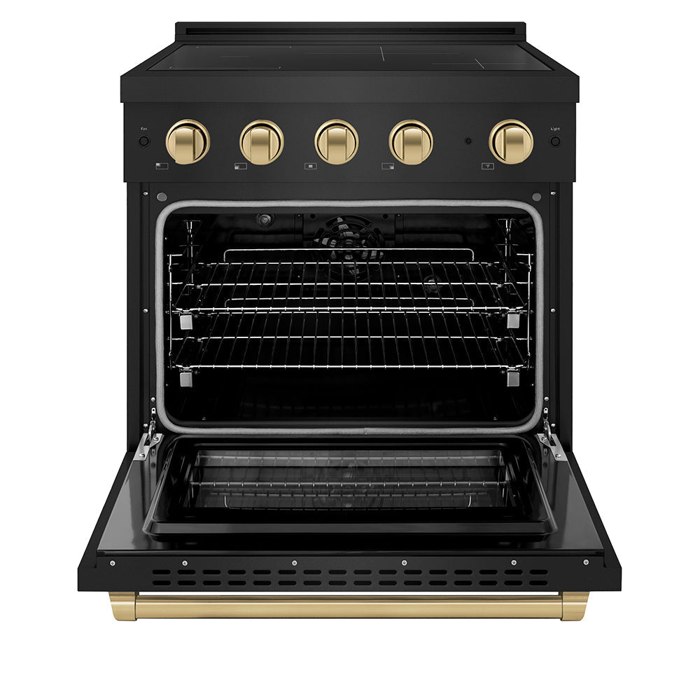 ZLINE 30 in. Induction Range 4.2 cu. ft. 4 Burners Electric Convection Oven Black Stainless Steel Champagne Bronze Accents (SINRBZ-30-CB)