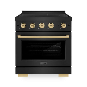 ZLINE 30 in. Induction Range 4.2 cu. ft. 4 Burners Electric Convection Oven Black Stainless Steel Champagne Bronze Accents (SINRBZ-30-CB)