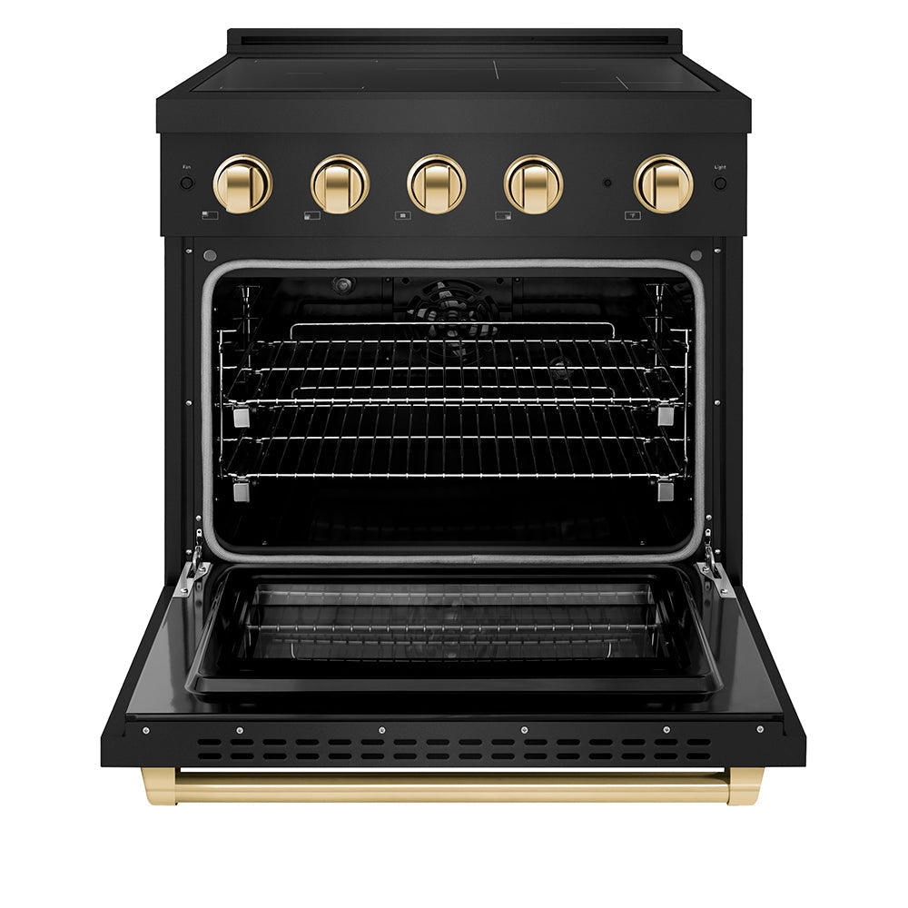 ZLINE 30 in. Induction Range 4.2 cu. ft. 4 Element Cooktop Electric Convection Oven Black Stainless Steel Polished Gold Accents (SINRBZ-30-G)