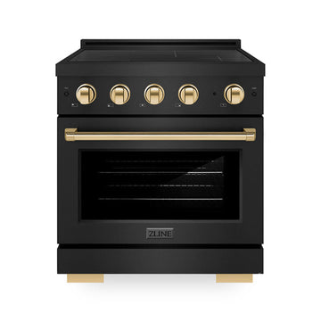 ZLINE 30 in. Induction Range 4.2 cu. ft. 4 Element Cooktop Electric Convection Oven Black Stainless Steel Polished Gold Accents (SINRBZ-30-G)