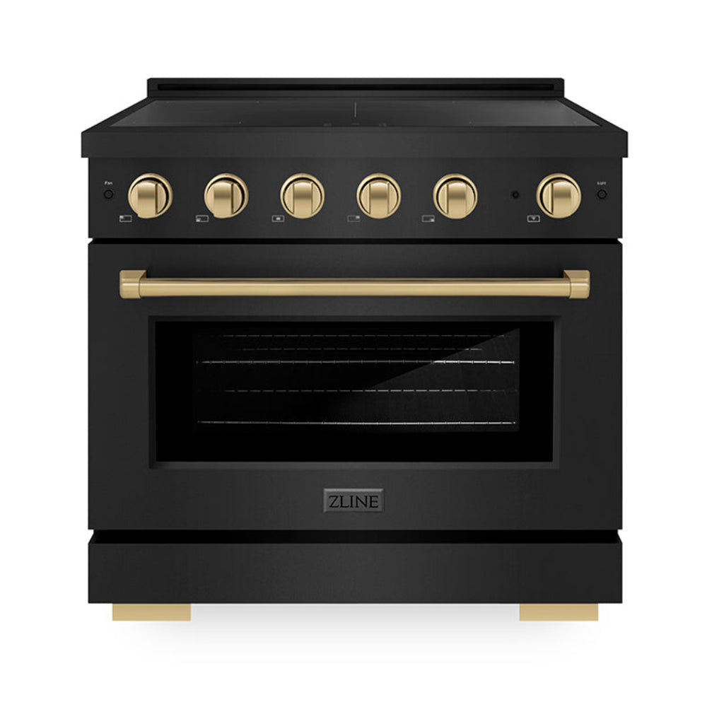 ZLINE 36 in. Induction Range 5.2 cu. ft. 5 Elements Electric Convection Oven Black Stainless Steel Champagne Bronze Accents (SINRBZ-36-CB)