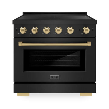 ZLINE 36 in. Induction Range 5.2 cu. ft. 5 Element Cooktop Electric Convection Oven Black Stainless Steel Polished Gold Accents (SINRBZ-36-G)