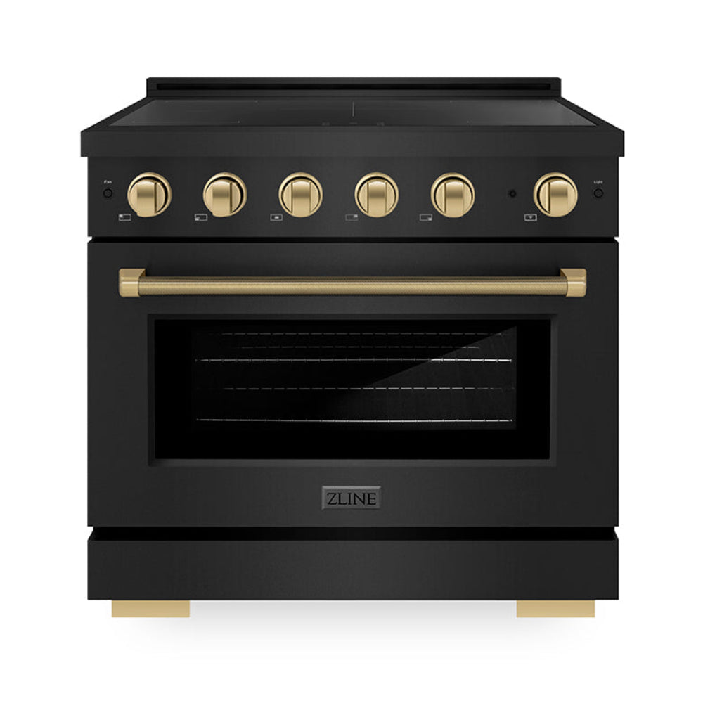 ZLINE 36 in. Induction Range 5.2 cu. ft. 5 Element Cooktop Electric Convection Oven Black Stainless Steel Champagne Bronze Accents (SINRBZ-36-KCB)