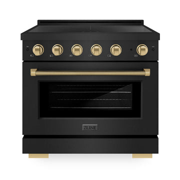 ZLINE 36 in. Induction Range 5.2 cu. ft. 5 Element Cooktop Electric Convection Oven Black Stainless Steel Champagne Bronze Accents (SINRBZ-36-KCB)