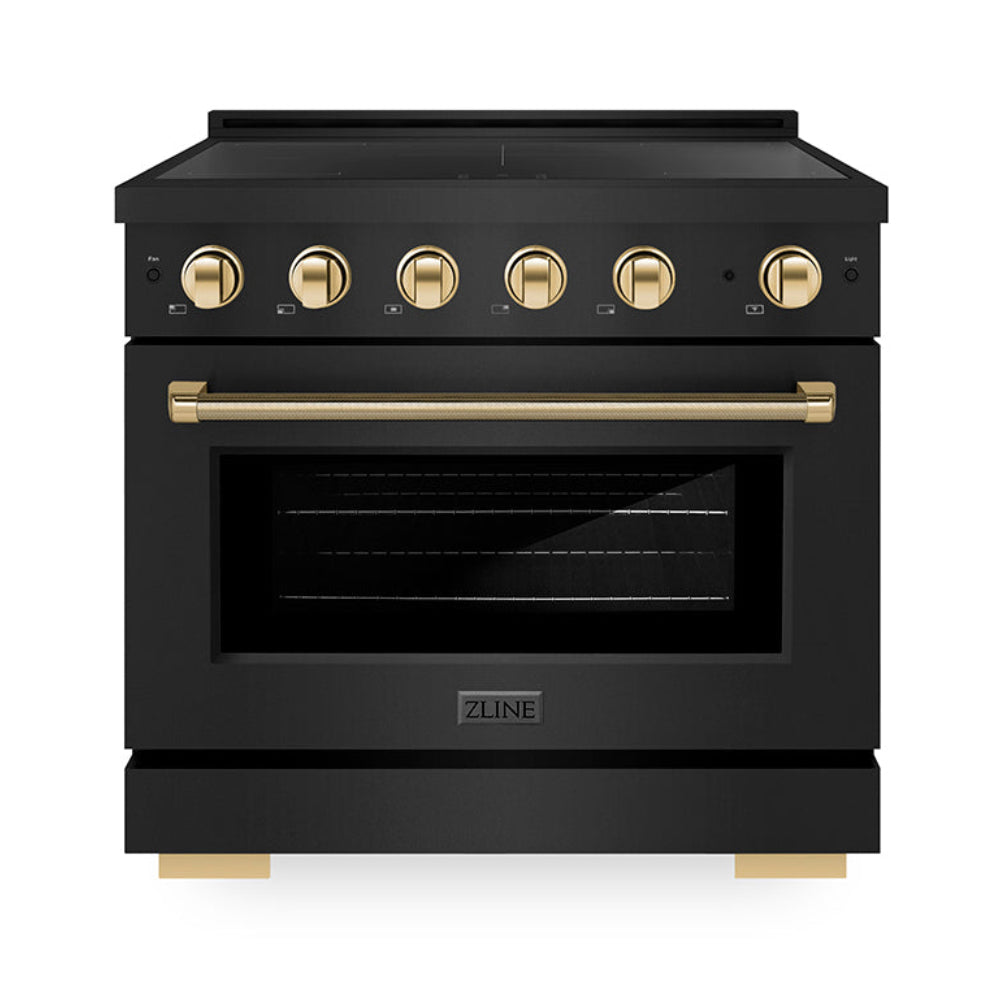 ZLINE 36 in. Induction Range 5.2 cu. ft. Electric Convection Oven 5 Elements Black Stainless Steel Polished Gold Accents (SINRBZ-36-KG)