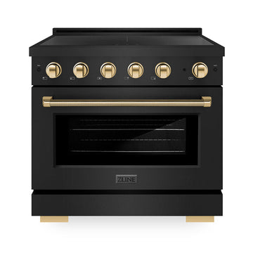 ZLINE 36 in. Induction Range 5.2 cu. ft. Electric Convection Oven 5 Elements Black Stainless Steel Polished Gold Accents (SINRBZ-36-KG)