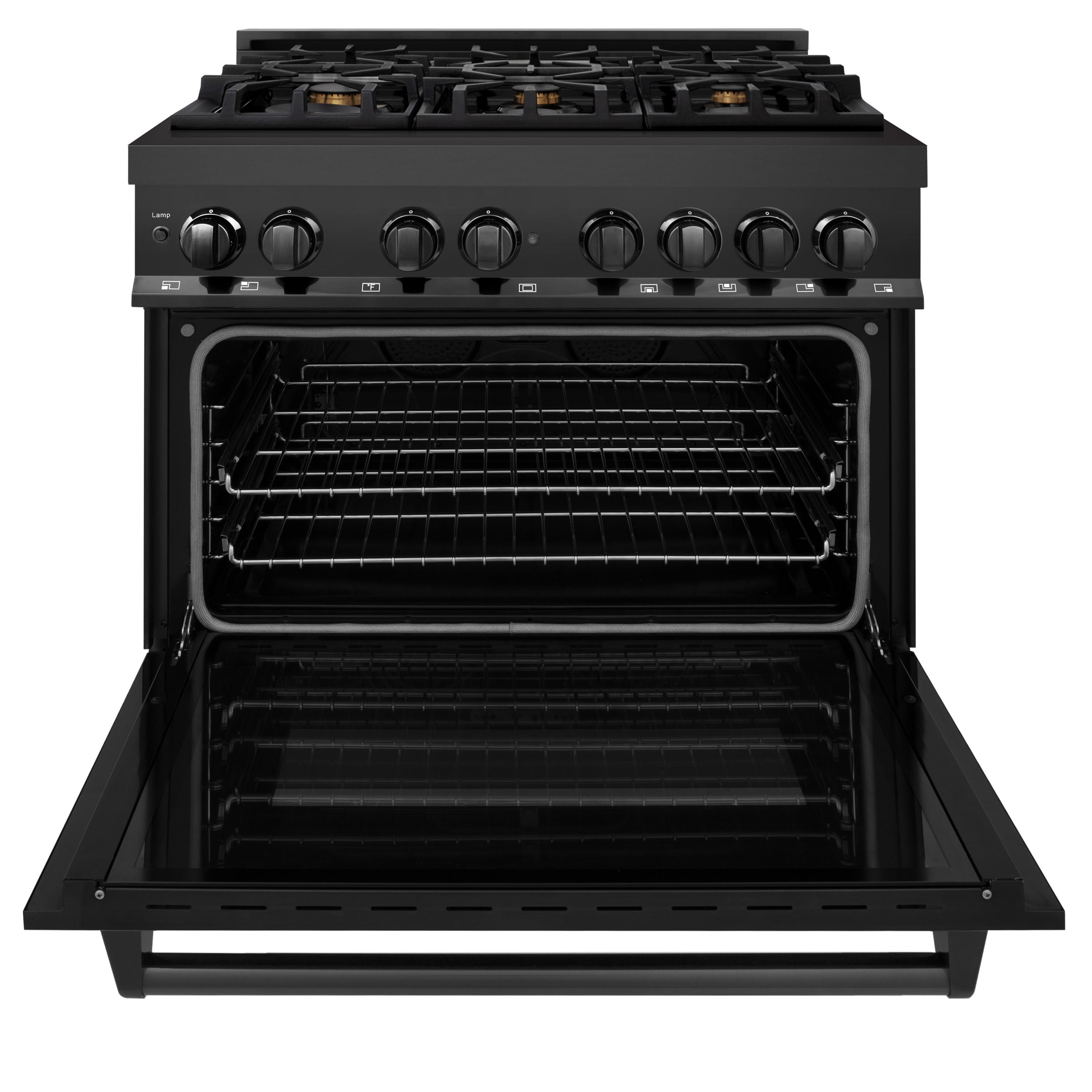 ZLINE 36-Inch Professional Dual Fuel Range, Black Stainless Steel, Brass Burners, Model RAB-BR-36