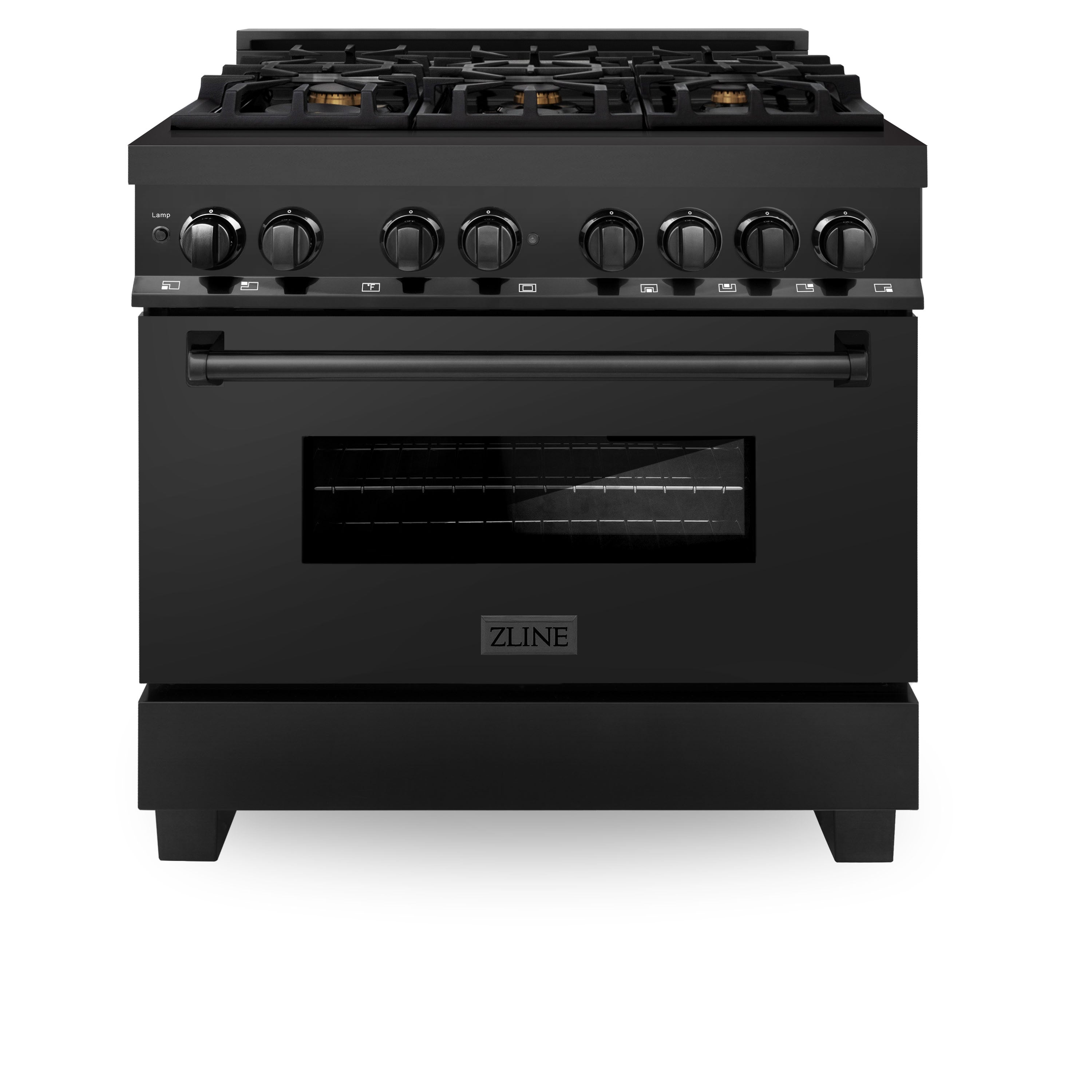 ZLINE 36-Inch Professional Dual Fuel Range, Black Stainless Steel, Brass Burners, Model RAB-BR-36