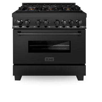 ZLINE 36-Inch Professional Dual Fuel Range, Black Stainless Steel, Brass Burners, Model RAB-BR-36