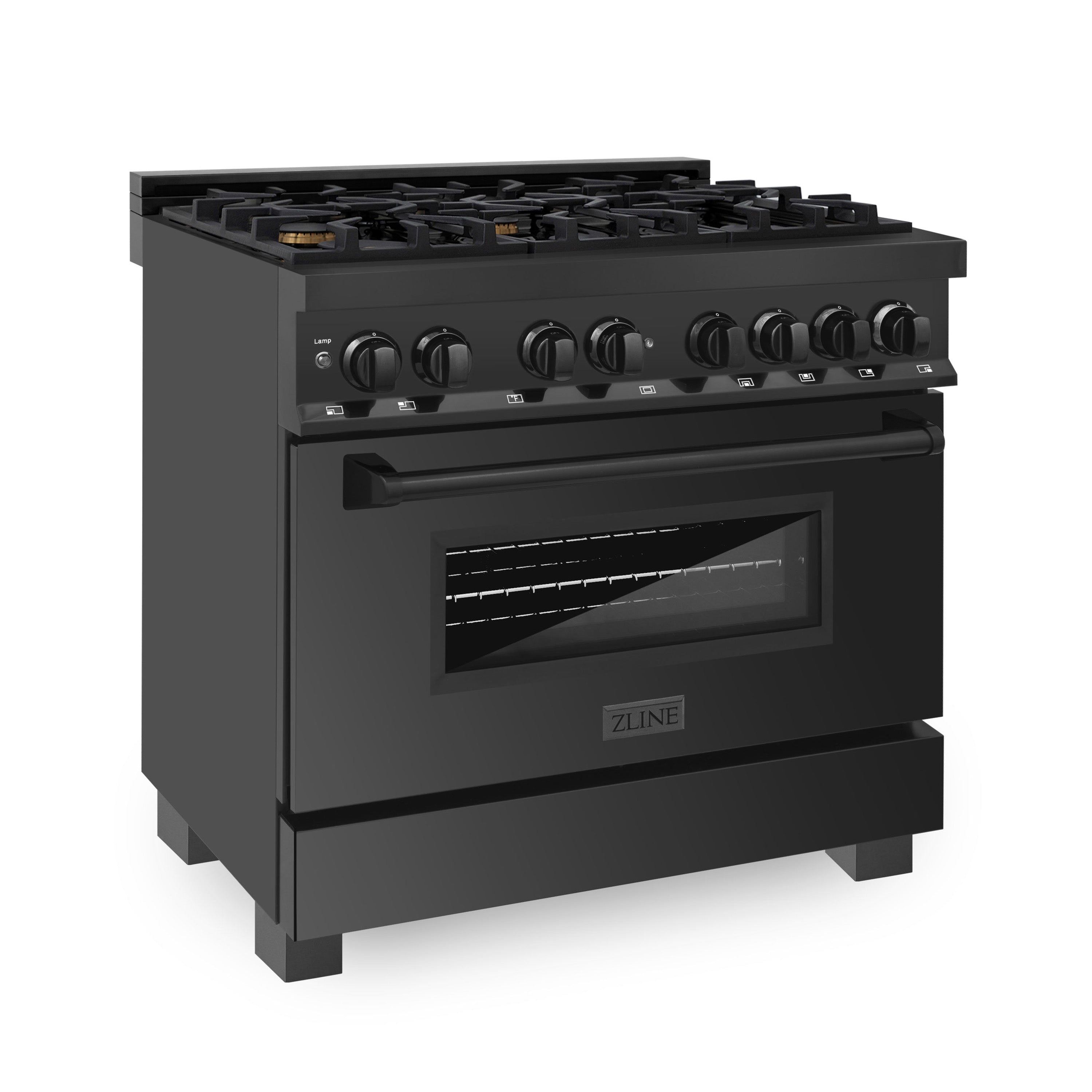 ZLINE 36-Inch Professional Dual Fuel Range, Black Stainless Steel, Brass Burners, Model RAB-BR-36