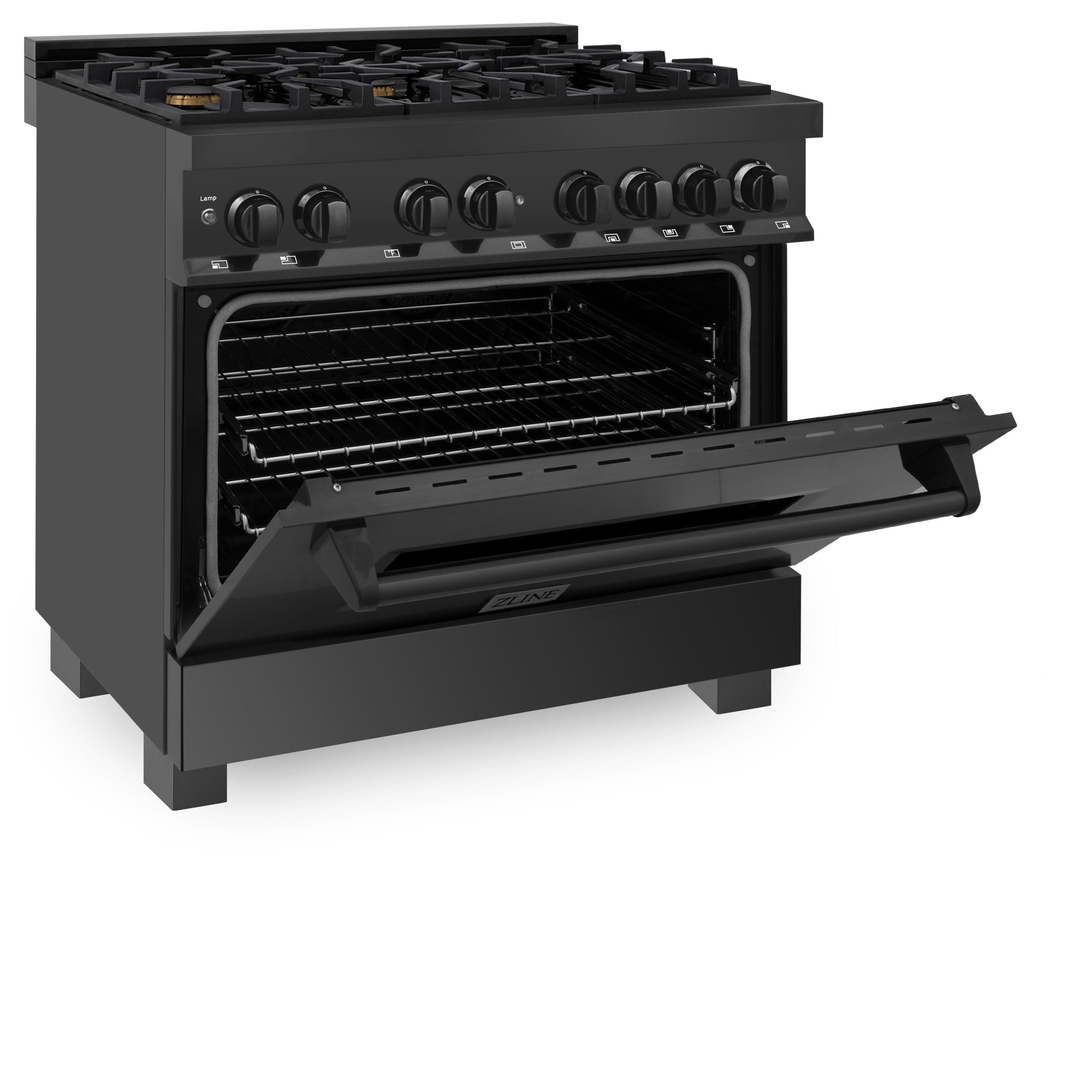 ZLINE 36-Inch Professional Dual Fuel Range, Black Stainless Steel, Brass Burners, Model RAB-BR-36