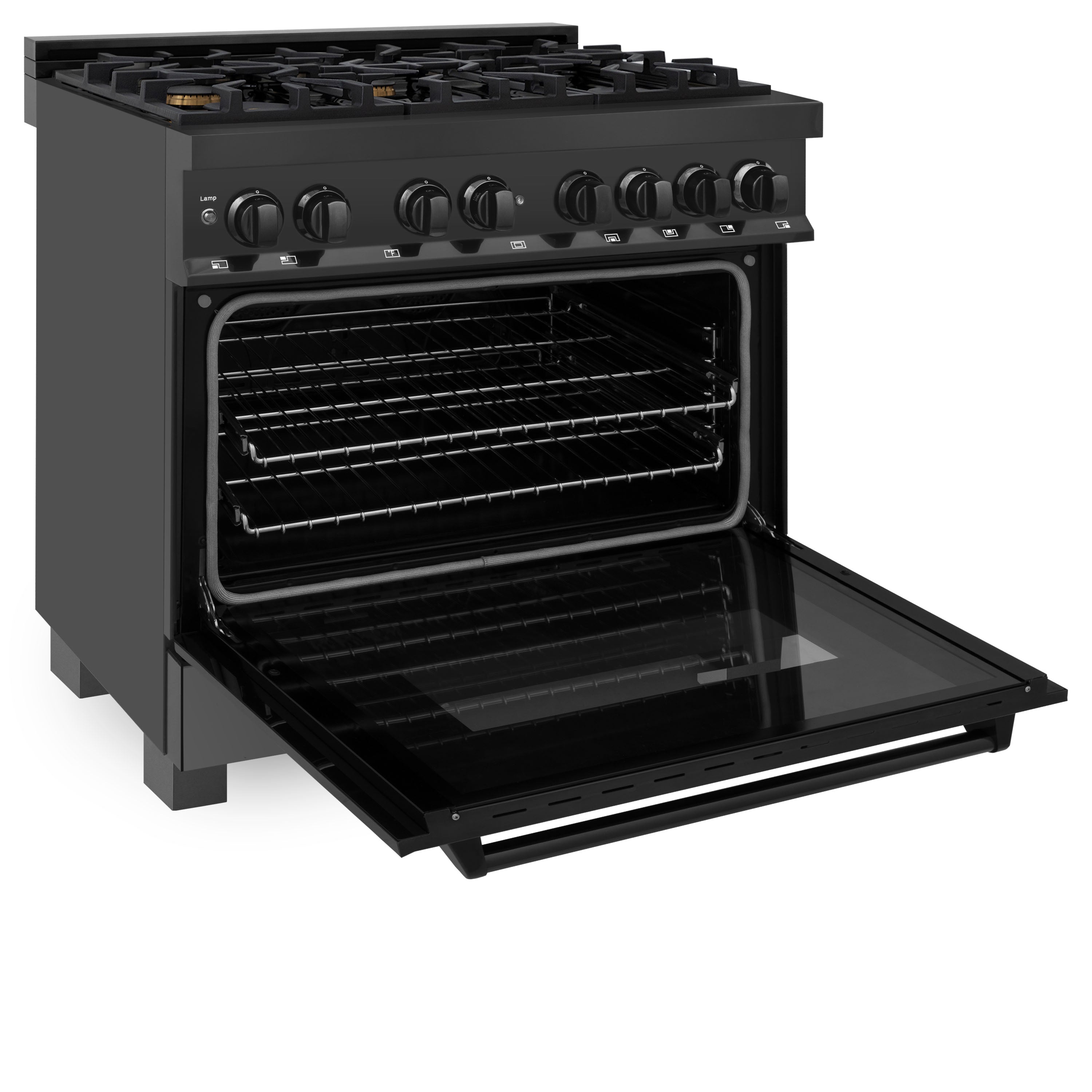 ZLINE 36-Inch Professional Dual Fuel Range, Black Stainless Steel, Brass Burners, Model RAB-BR-36