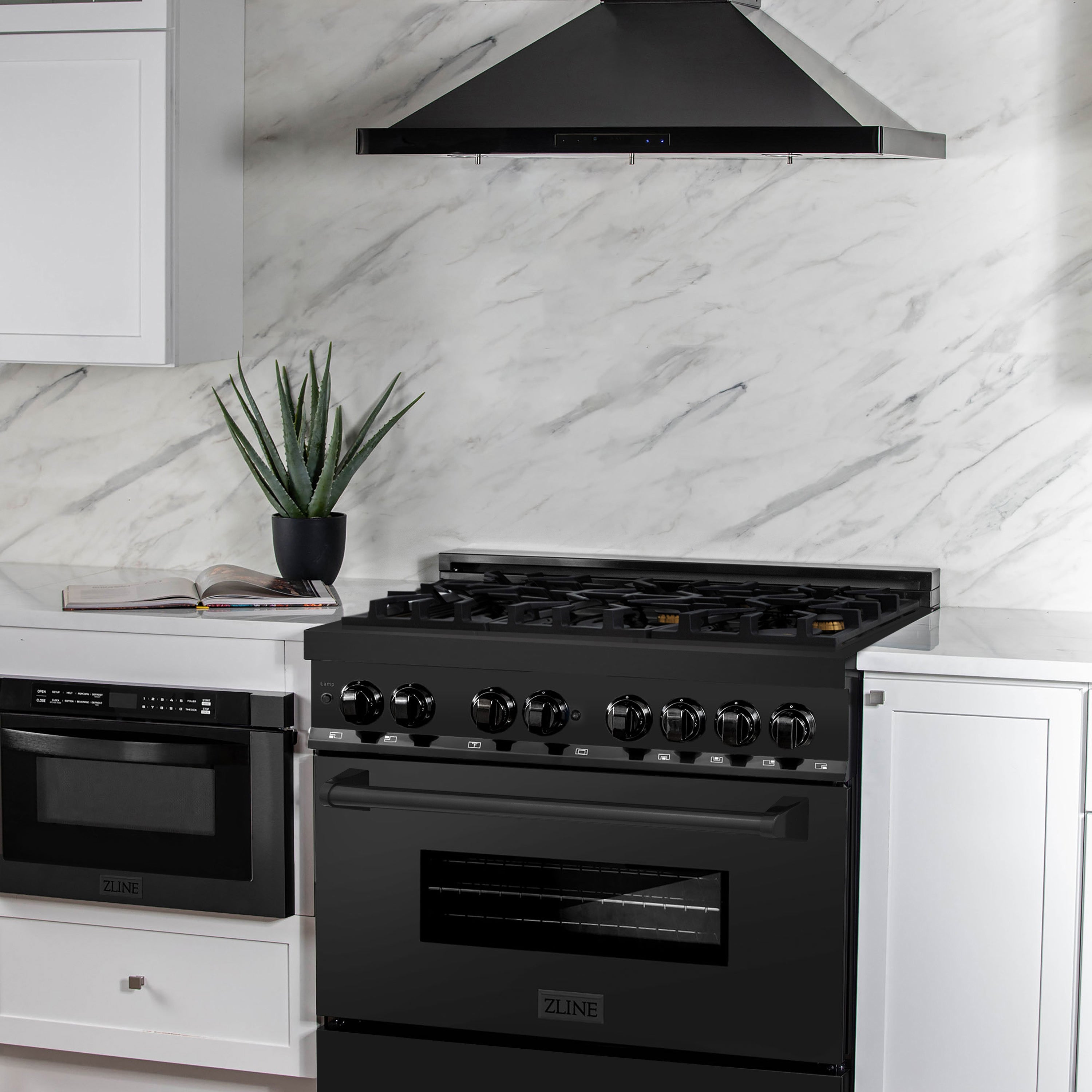 ZLINE 36-Inch Professional Dual Fuel Range, Black Stainless Steel, Brass Burners, Model RAB-BR-36