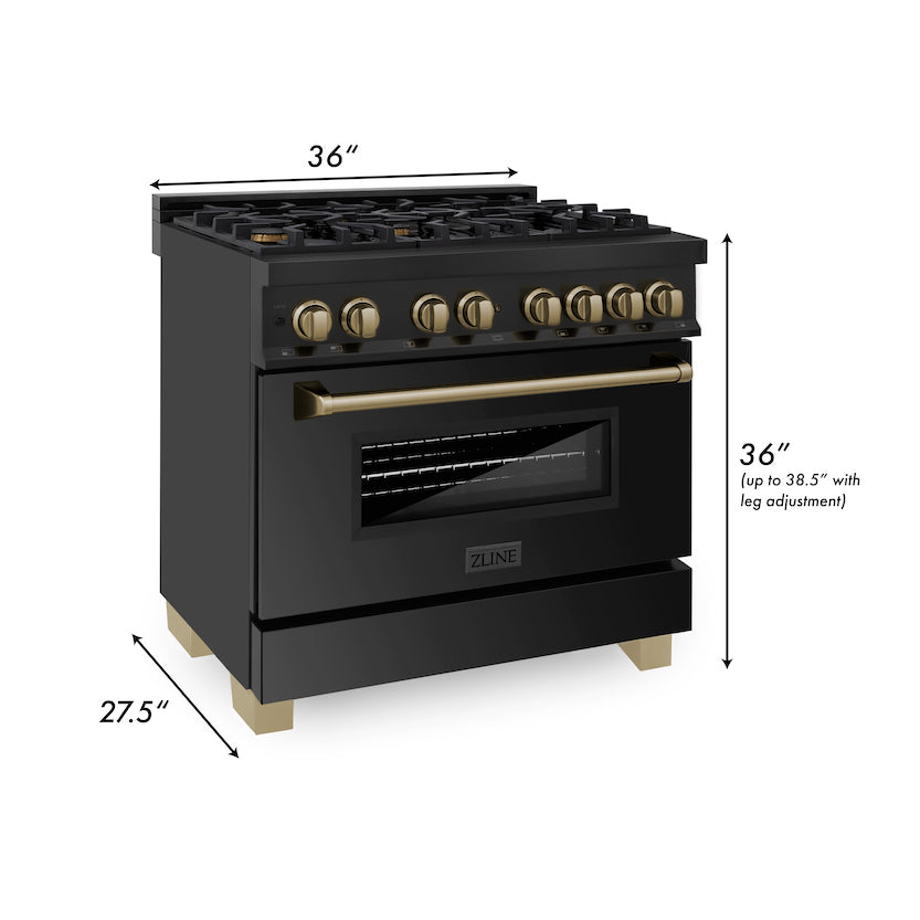 ZLINE Autograph Edition 36 in Dual Fuel Range, 4.6 cu. ft. Oven, Black Stainless Steel with Bronze Accents (RABZ-36-CB)