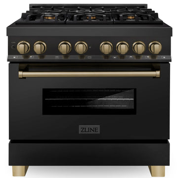 ZLINE Autograph Edition 36 in Dual Fuel Range, 4.6 cu. ft. Oven, Black Stainless Steel with Bronze Accents (RABZ-36-CB)