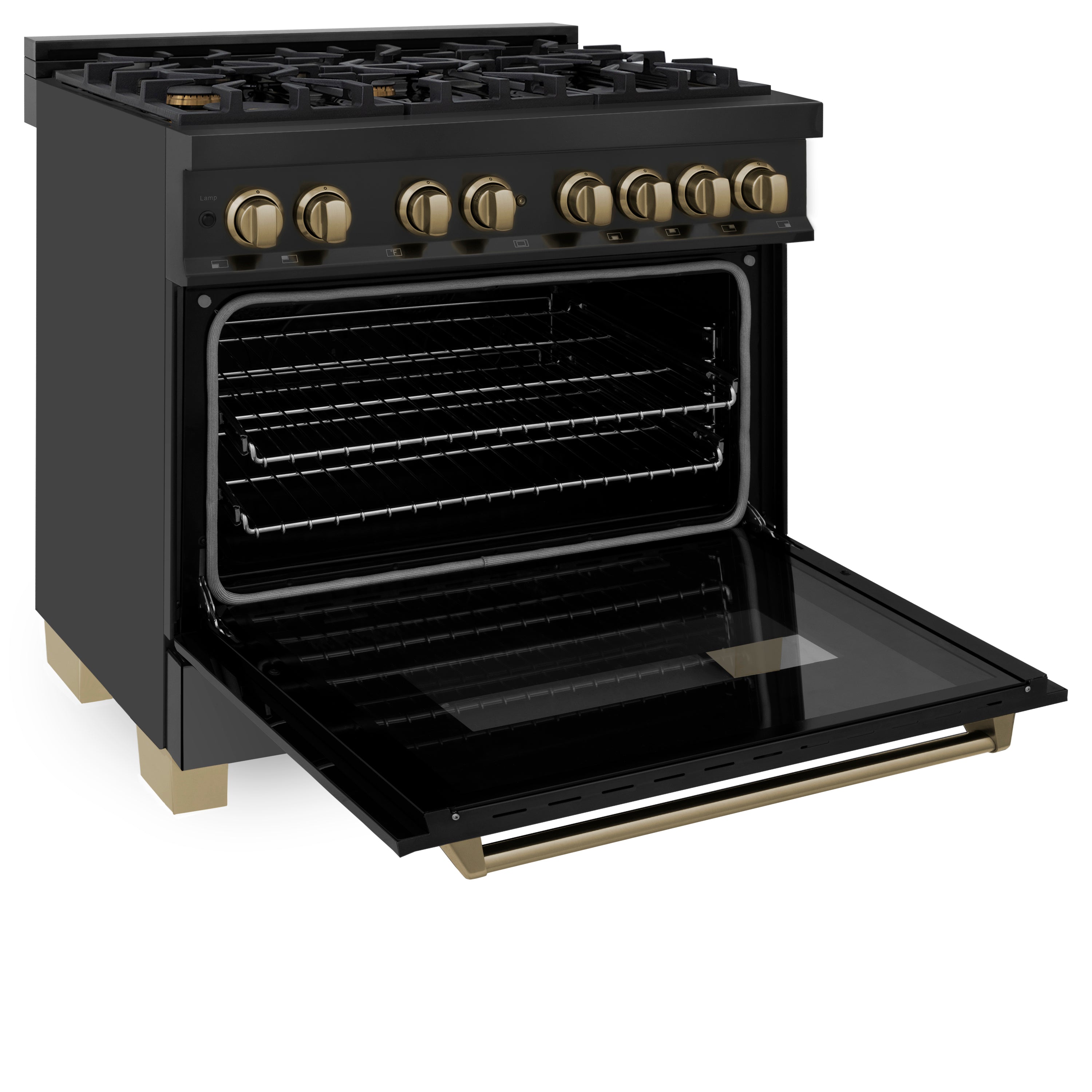 ZLINE Autograph Edition 36 in Dual Fuel Range, 4.6 cu. ft. Oven, Black Stainless Steel with Bronze Accents (RABZ-36-CB)