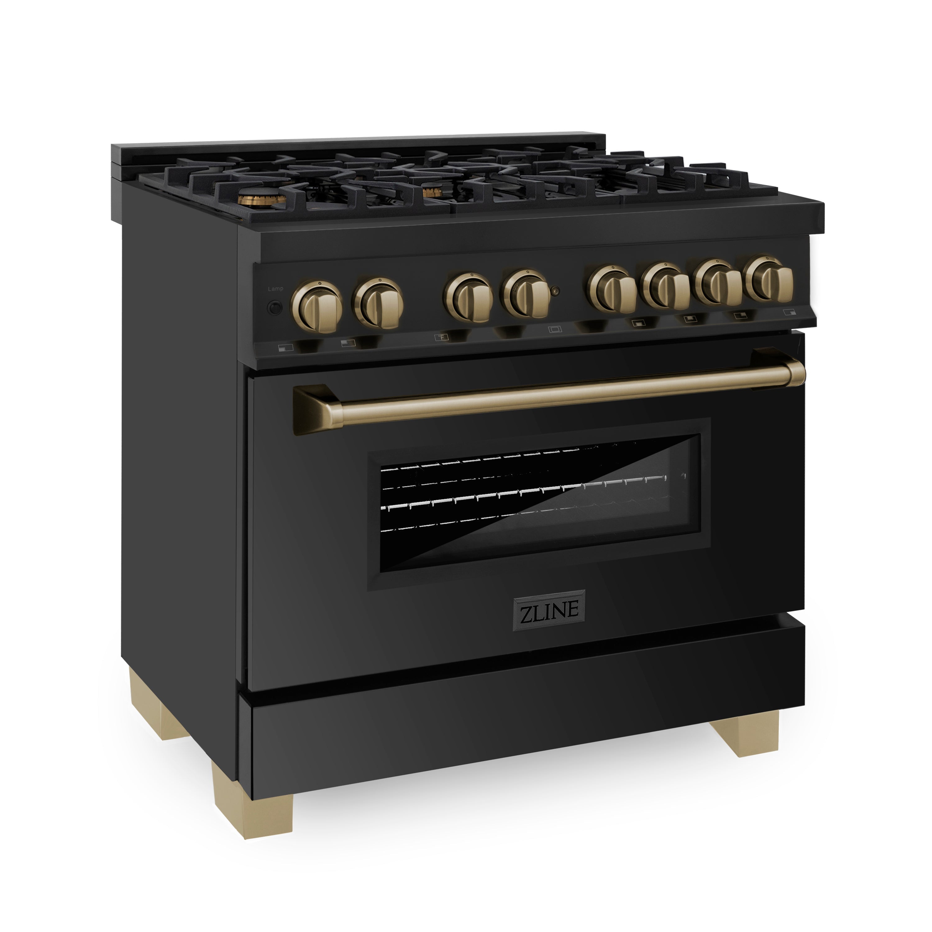 ZLINE Autograph Edition 36 in Dual Fuel Range, 4.6 cu. ft. Oven, Black Stainless Steel with Bronze Accents (RABZ-36-CB)