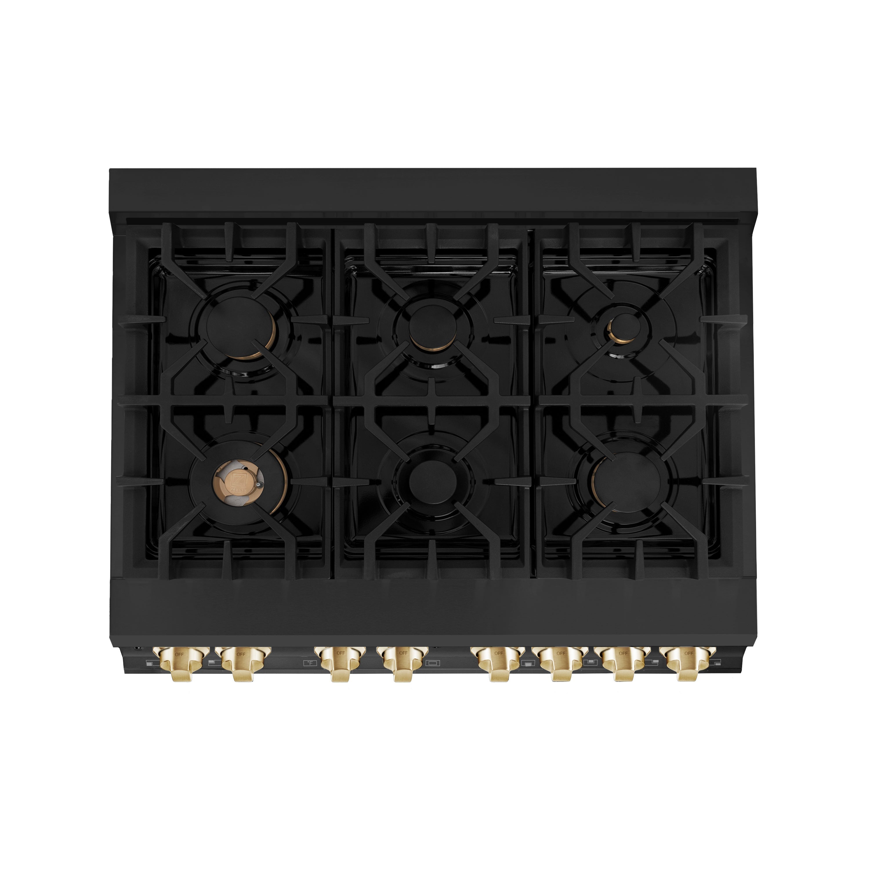 ZLINE Autograph Edition 36 in. 4.6 cu. ft. Dual Fuel Range in Black Stainless Steel with Polished Gold Accents (RABZ-36-G)