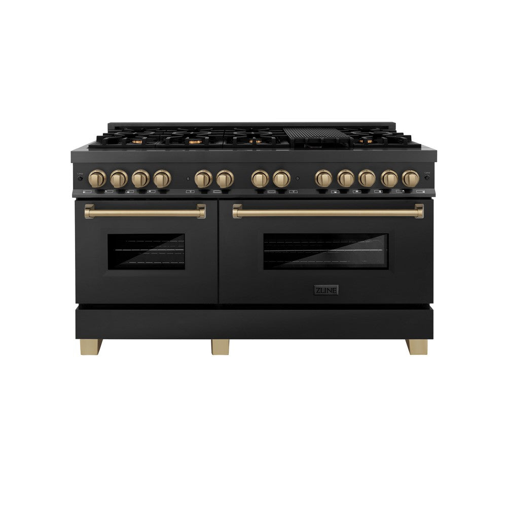 ZLINE Autograph 60 in. 7.4 cu. ft. Dual Fuel Range in Black Stainless Steel with Champagne Bronze Accents (RABZ-60-CB)