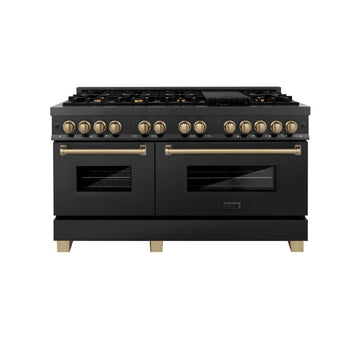 ZLINE Autograph 60 in. 7.4 cu. ft. Dual Fuel Range in Black Stainless Steel with Champagne Bronze Accents (RABZ-60-CB)