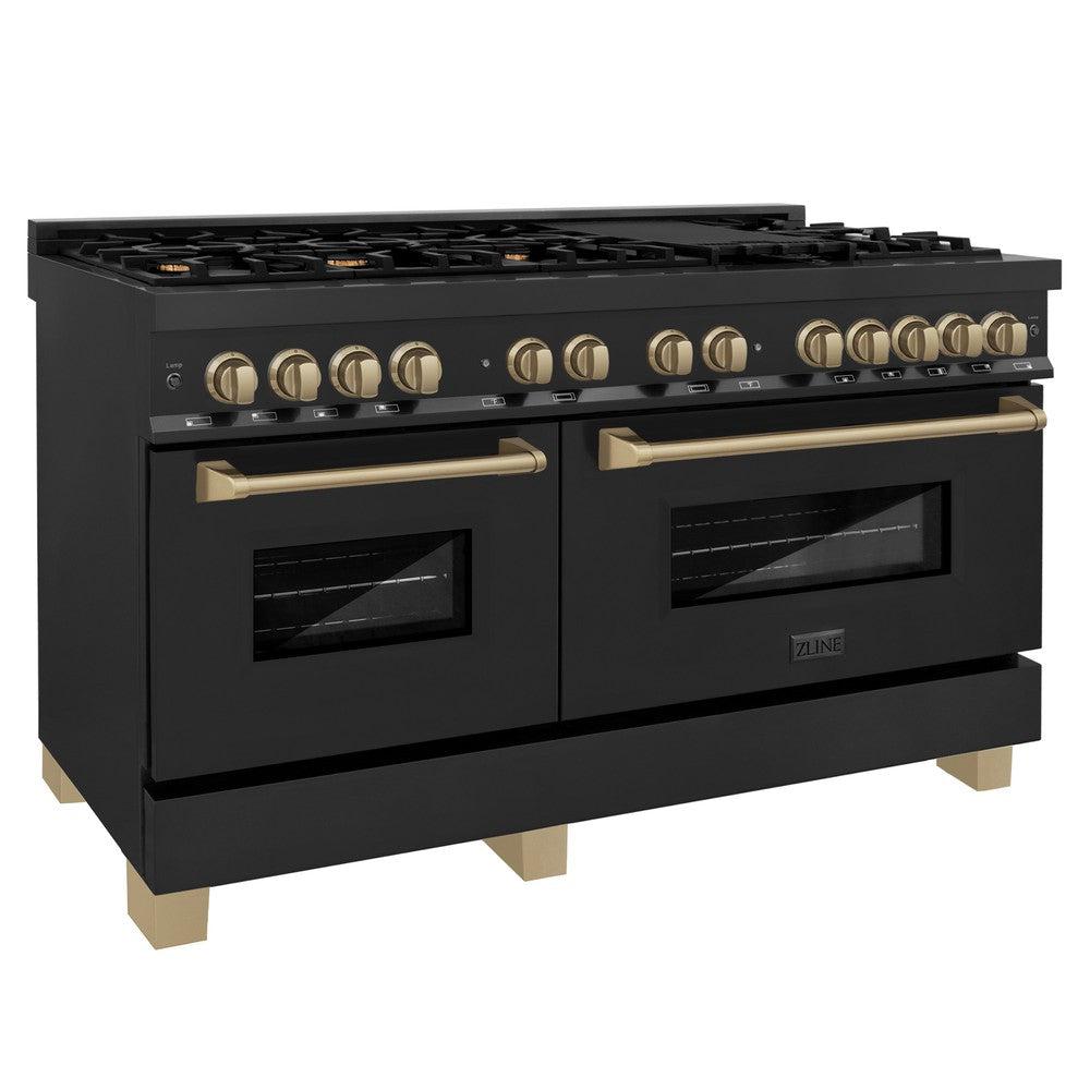 ZLINE Autograph 60 in. 7.4 cu. ft. Dual Fuel Range in Black Stainless Steel with Champagne Bronze Accents (RABZ-60-CB)