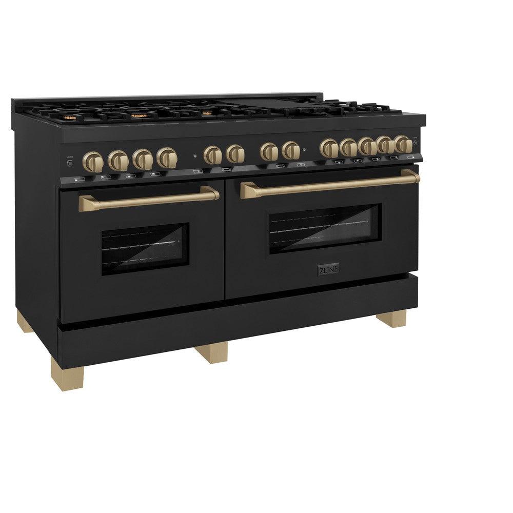 ZLINE Autograph 60 in. 7.4 cu. ft. Dual Fuel Range in Black Stainless Steel with Champagne Bronze Accents (RABZ-60-CB)