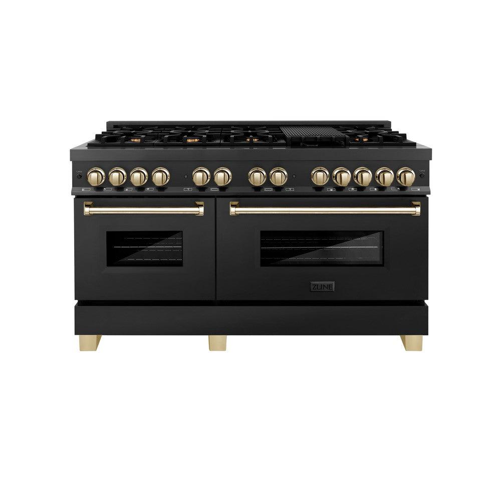 ZLINE Autograph Edition 60 in. Dual Fuel Range 7.4 cu. ft. Black Stainless Steel with Gold Accents (RABZ-60-G)